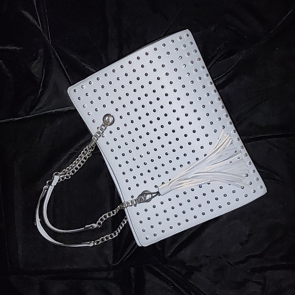 Carlos Santana sky blue silver studded tote